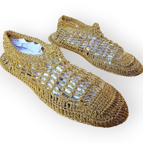 Bertlyn New York Vintage Gold Fabric Stretch Flats - Picture 1 of 7
